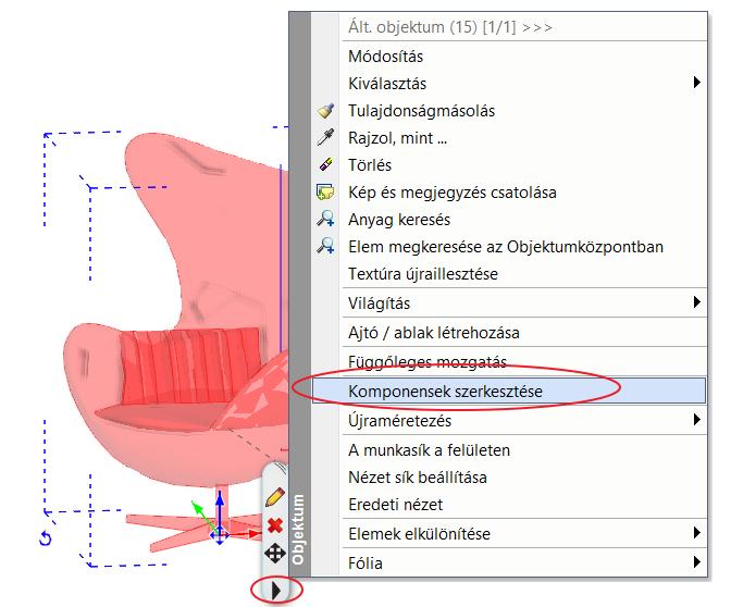 2. Lecke: Alapozás 97 Ekkor csak a kijelölt elem, vagyis a fotel a kispárnával jelenik meg a 3D-ben.