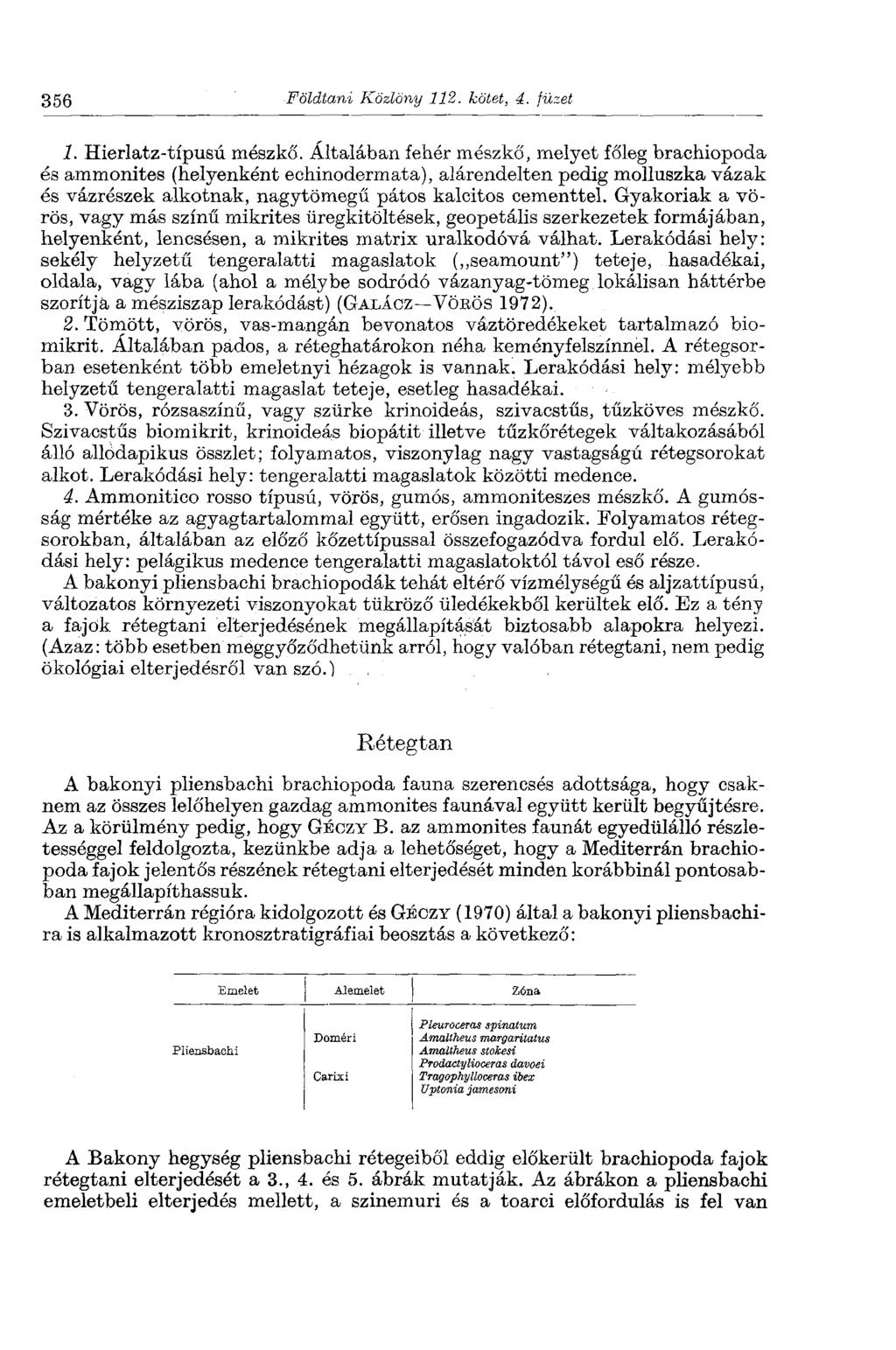 356 Földtani Közlöny 112. kötet, 4. füzet 1. Hierlatz-típusú mészkő.