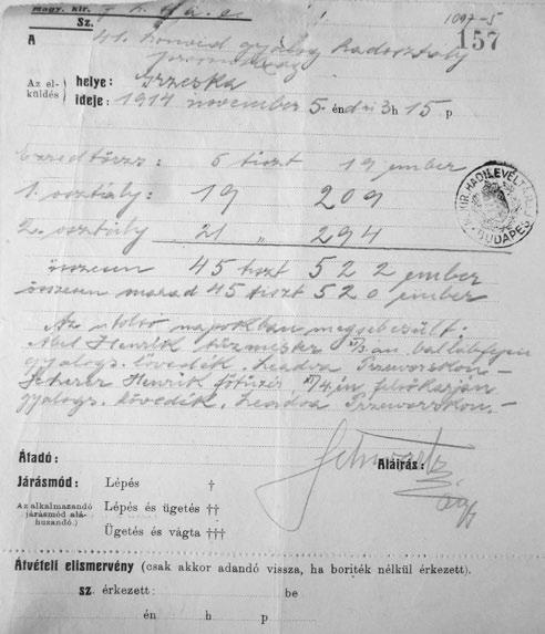 VI. MELLÉKLETEK 10. sz.: 1914 novemberi létszámjelentés MAGY. KIR. 7.
