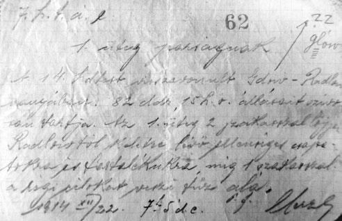 Veszprémi Szemle könyvek 11 15. sz.: Harcparancs az 1. üteg parancsnokának 7. h. t. á. e. (7. honvéd tábori ágyús ezred) 1. üteg par(ancsnok)ságnak A 14.