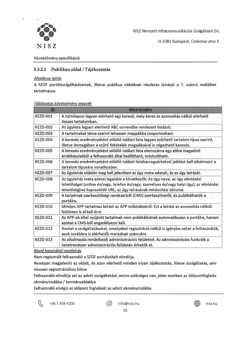 sot % Nemzeti Infokommunikációs Szolgáltató Zrt. H-1031 Budapest, Csokonai utca 3. Követelmény-specifikáció 5.3.2.