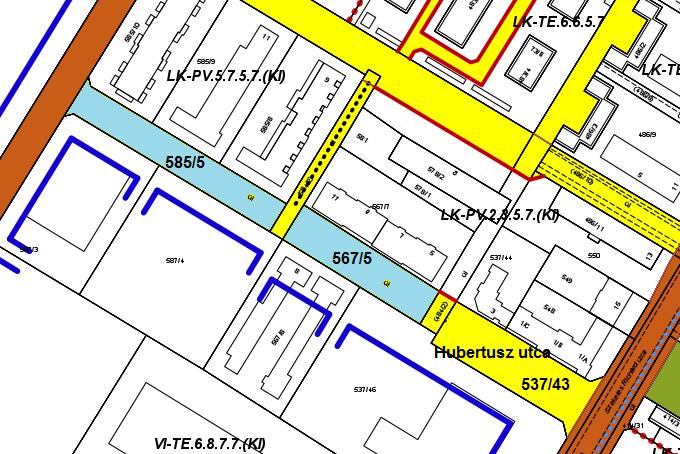 3 II. A Hubertusz utca kialakulásakor csak az utca első szakaszát képező 537/43 helyrajzi számú közterület lett elnevezve. A további új szakaszoknak 567/5 és 585/5 elnevezése is indokolt.