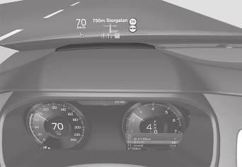A navigációs rendszer* aktiválása és inaktiválása a járművezetői kijelzőn A navigációs rendszer automatikusan megjelenik a járművezetői kijelzőn, amikor be van állítva egy úti cél.