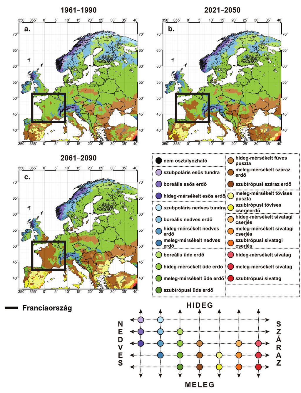 112 L É G K Ö R 59. évfolyam (2014) Holdridge (1947, 1967) és Thornthwaite (1948) módszere.