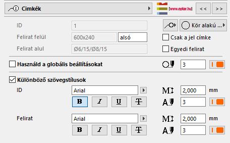 Az oldalon találja a feliratozás mértékegysége kapcsolót is, amivel szabályozhatja, hogy mm-ben vagy cm-ben jelezze-e ki a program az automatikus méreteket. Figyelem!