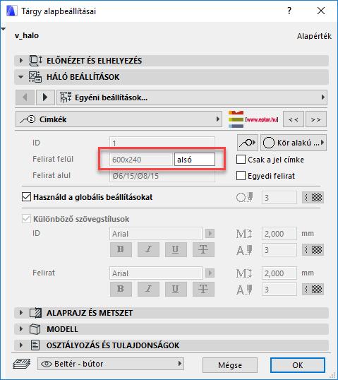 A Háló geometria és elhelyezés oldalon, kiválaszthatjuk, hogy alsó vagy felső vasalást szeretnék lehelyezni.