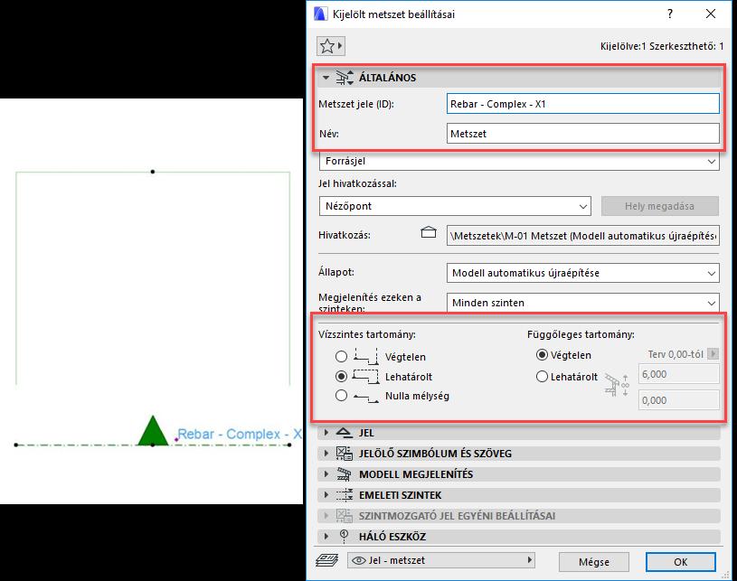 Ennek érdekében hozzon létre egy új metszeti tervlapot a modelltérben az épületmodelltől elkülönítve. Az új metszeti tervlapnak adja a Vas komplex X nevet.