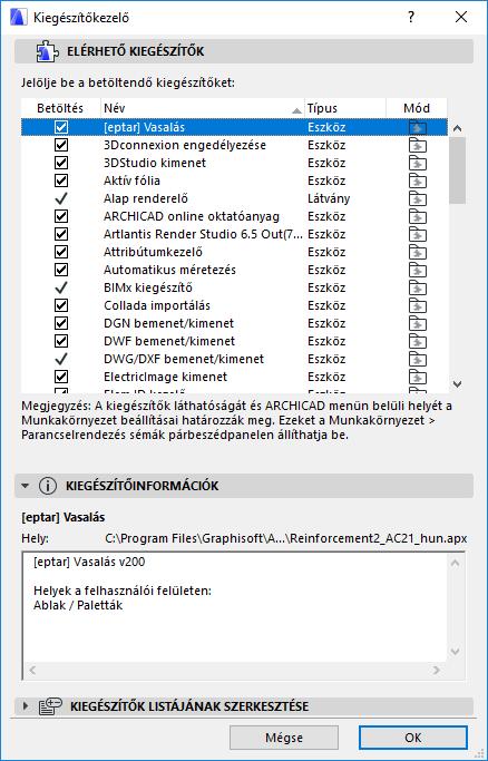 Amennyiben a négyzet aktív, kérjük, olvassa el, hogy az ArchiCAD miért nem ismeri fel a megoldást és vegye fel a kapcsolatot az Éptár Kft-vel.