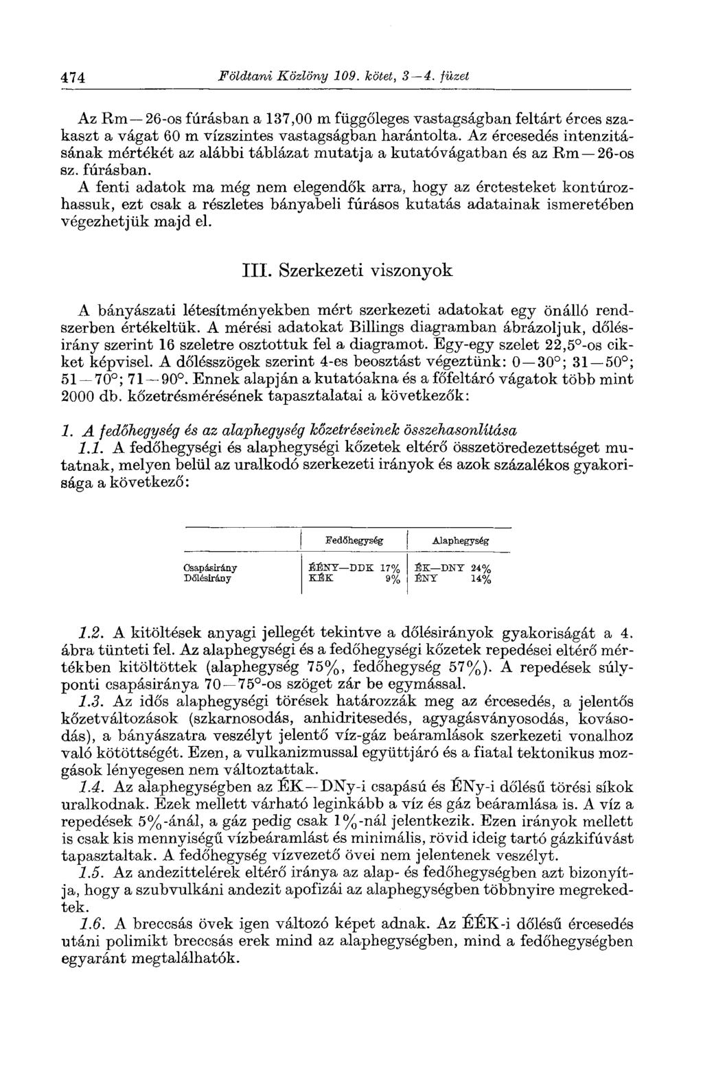 474 Földtani Közlöny 109. kötet, 3 4. füzet Az Rm 26-os fúrásban a 137,00 m függőleges vastagságban feltárt érces szakaszt a vágat 60 m vízszintes vastagságban harántolta.