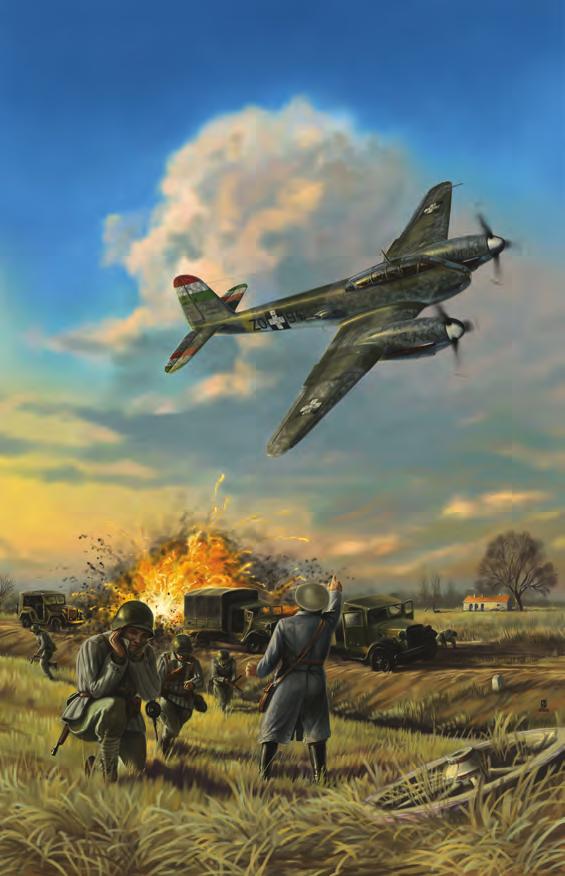Haditechnika-történet 9. ábra. A 40 mm-es Bofors gépágyú beépítése az orrban elölről a kísérleti Me 210-esen. Jelmagyarázat: 1. 40 mm-es gépágyú; 2. a bal oldali 20 mm-es gépágyú; 3.