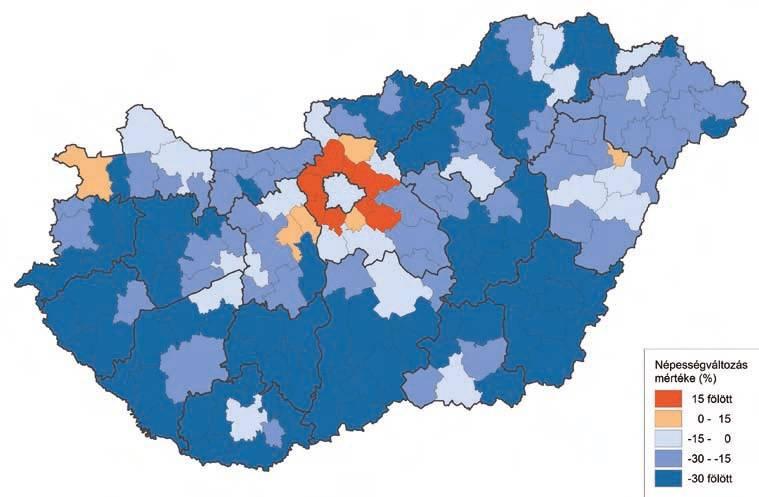 Magyarországi járások népességének várható változása 2051-ig Forrás: