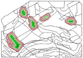 Térbeli döntéselőkészítés 7. 2011 7.25. ábra. A hibasávok módszere Az átlapolási műveletek számának növekedésével a kompoziton rohamosan növekszik a foltok száma, egyre kisebb foltok alakulnak ki.