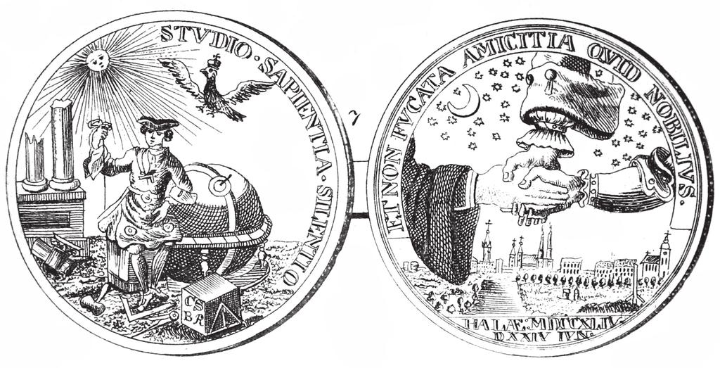 VII. A polgári társadalom előkészítése GRÓF BRUKENTHAL (BRUCKENTHAL) SÁMUEL (1721 1803) SZABADKŐMŰVES ÉRMÉNEK RÉZMETSZETŰ ÁB- RÁZOLÁSA / Kupferstichabbildung der Freimaurermedaille von Graf Sámuel