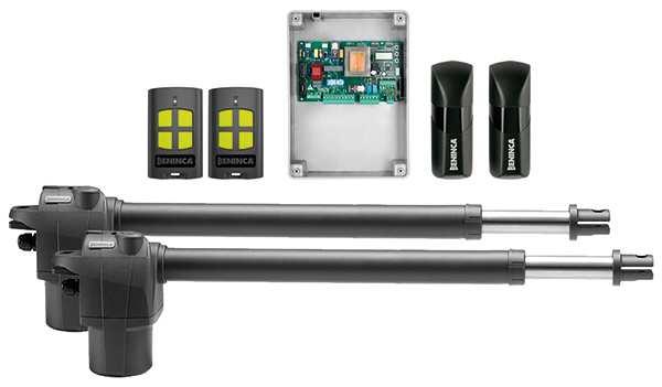 2db BILL-30M motor (jobbos és balos), HEADY digitális vezérlés beépített 433MHz rádióvevővel (64 kód) és LCD kijelzővel, 1 pár PUPILLA fotocella, 2db TO.