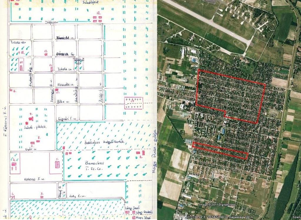 34. kép: Halásztelek parcellázott utcái 1953-ban és az akkor parcellázott területek