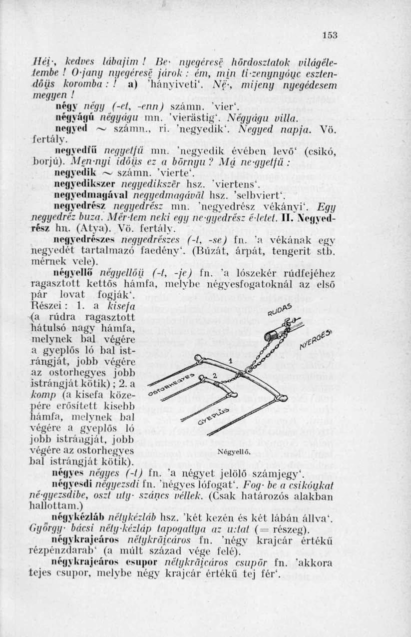 153 lléi; kedves lábajim! lie- nyegéresé hördosztatok világélelembe! O-jany nyegéresé járok : ém, min li-zenynyóuc eszlendöus koromba :! a) 'hányiveti'. Nf; mijeny nyegédesem megyén!