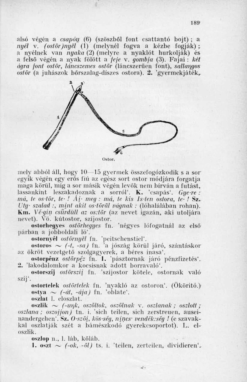 189 alsó végén a csapon (6) (szöszből font. csattantó bojt) ; a nyél v.