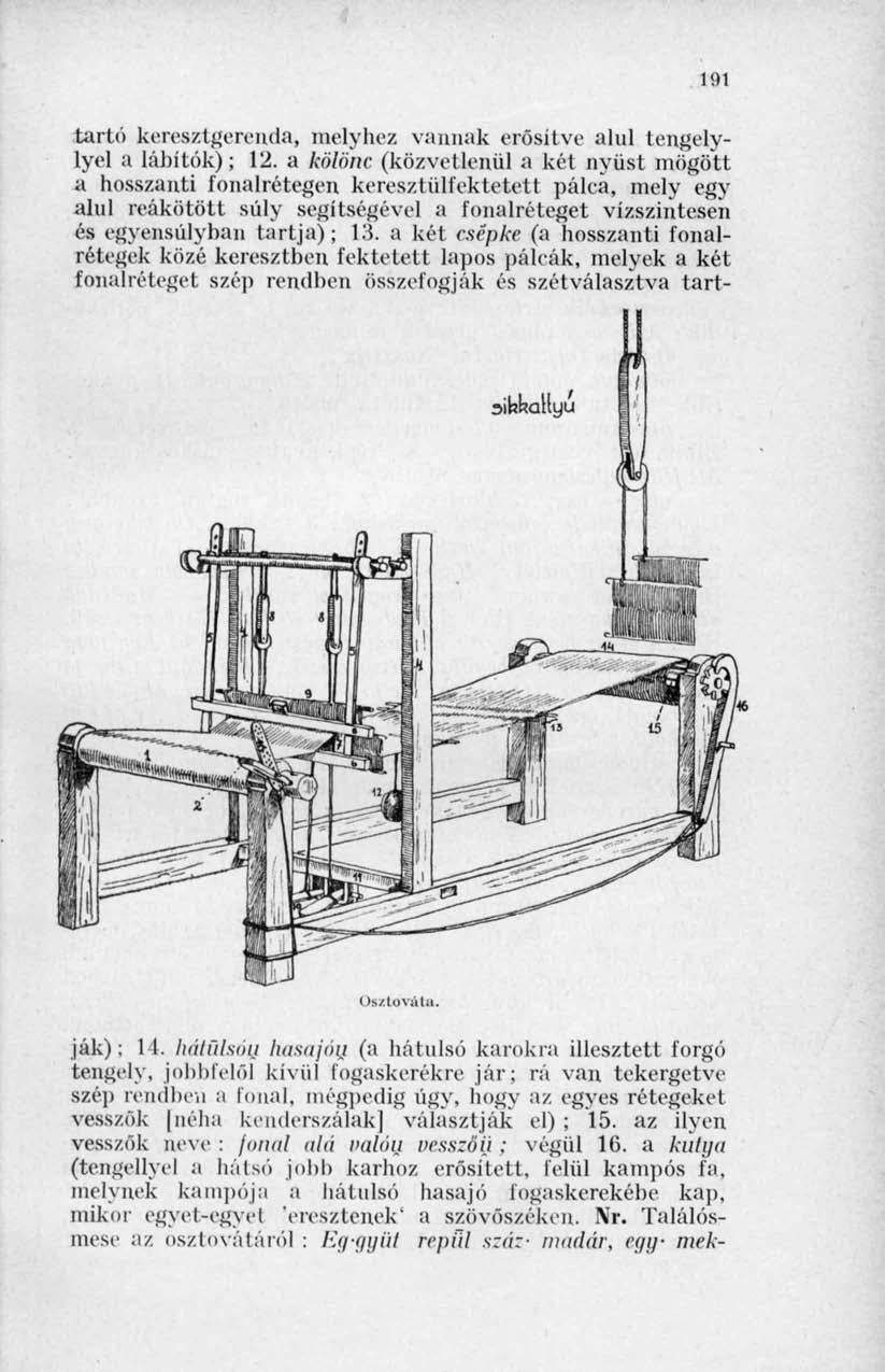 191 tartó keresztgerenda, melyhez vannak erősítve alul tengelyivel a lábítók); 12.