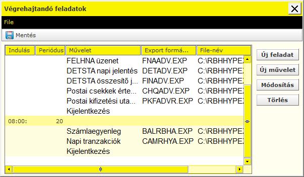 Napközben előálló, vagy váltzó állmányk Napi tranzakciók Számlaegyenleg CS-STATUS üzenet Kijelentkezés A Hypex terminál autmatikusan bejelentkezik az ütemezések szerint.