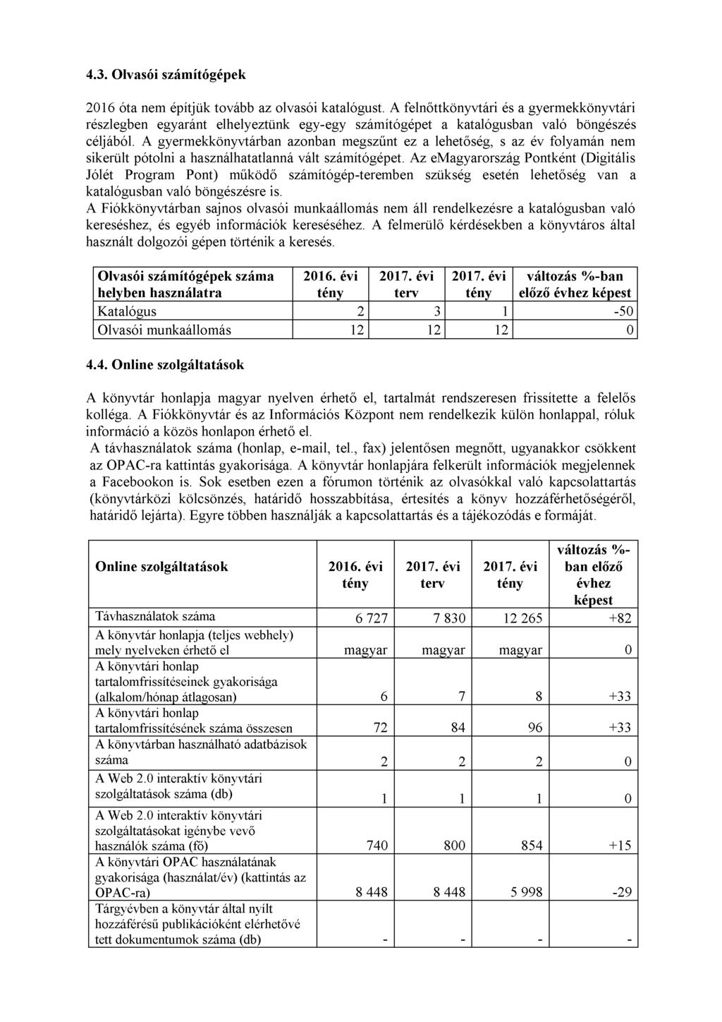 4.3. Olvasói számítógépek 2016 óta nem építjük tovább az olvasói katalógust.