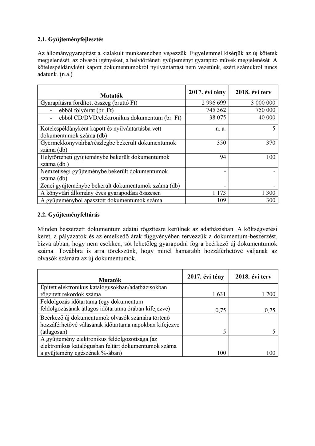 2.1. Gyűjteményfejlesztés Az állománygyarapítást a kialakult munkarendben végezzük.