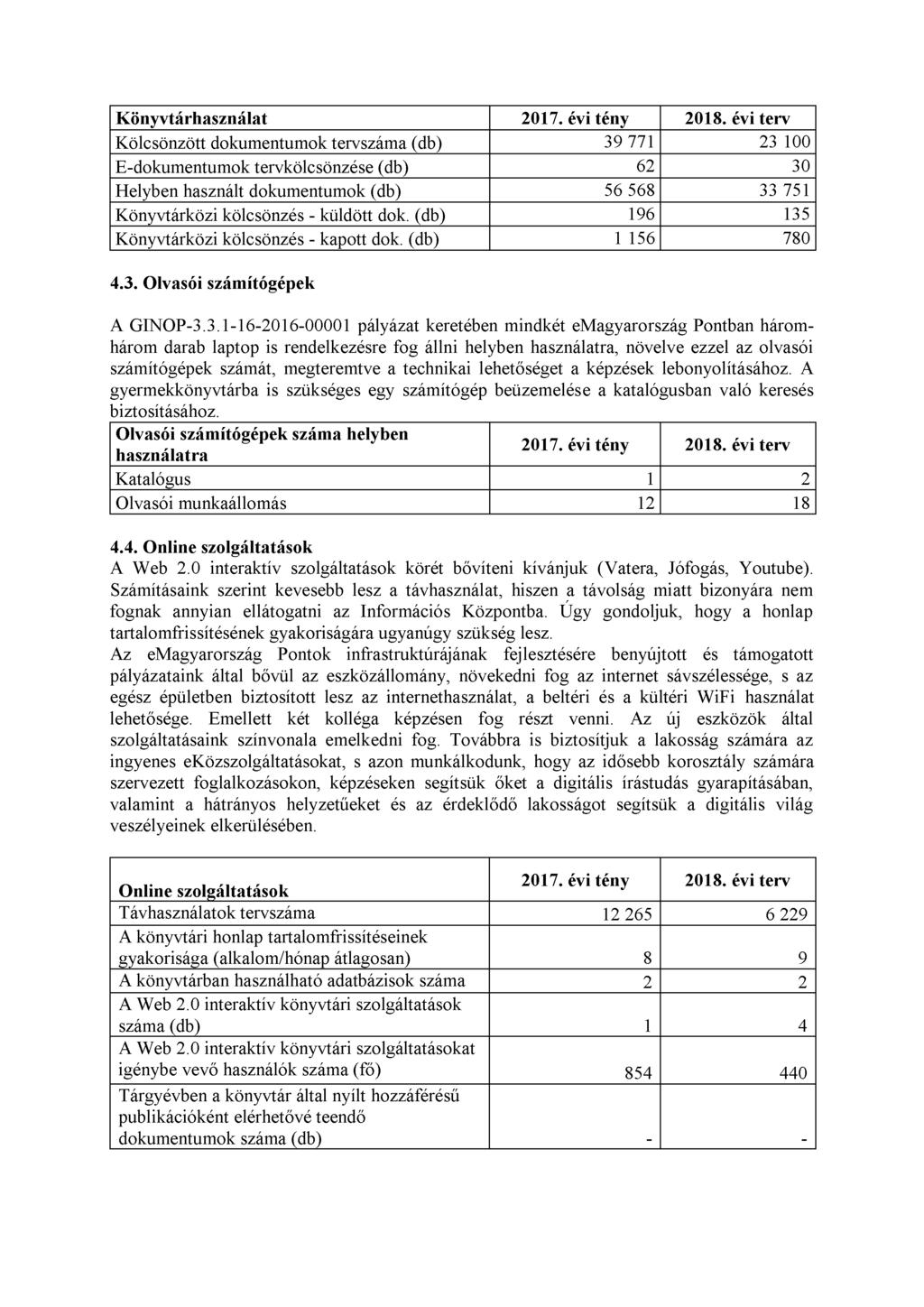 Könyvtárhasználat 2017. évi tény 2018.