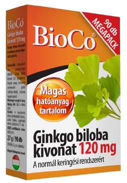 BioCo Ginkgo biloba kivonat 120 mg MEGAPACK tabletta, 90 db (23,2 Ft/db) A Ginkgo biloba hozzájárulhat a normál szellemi működés fenntartásához, a