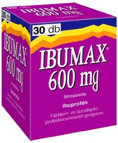 hu IBUMAX 600 mg filmtabletta, 30 db (40 Ft/db) hatóanyag: ibuprofén Az ibuprofén tartalmú Ibumax tabletta fájdalom-,láz- és gyulladáscsökkentő készítmény, amely alkalmas reumatikus és izomfájdalmak