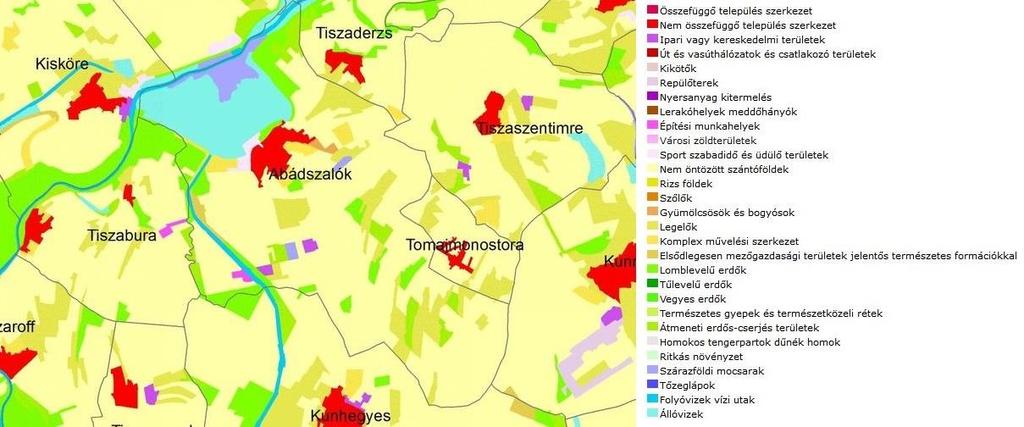 Előterjesztési változat 74 20. térkép: Abádszalók és környékének tájhasználati térképe Forrás: Corine 1.12.3 Védett, védendő táji és természeti értékek, területek 1.12.3.1 Tájképvédelmi szempontból kiemelten kezelendő területek 1.
