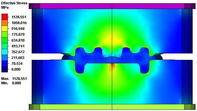 12. ábra: Készre alakítás közben ébredő maximális feszültségek 4.4. Geometria módosítás A készre alakításhoz alkalmazott szerszám geometriáját a szimulálások során módosítottam.