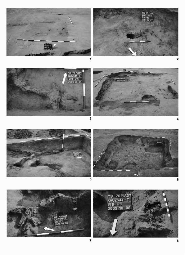 Sarló az ülőgödörben (Fotó: Kovács Zoltán); 3. Vasbalta az elszenesedett szelemen részletével (Fotó: Kovács Zoltán); 4: A teljes feltárás után (Fotó: Kovács Zoltán); 5.