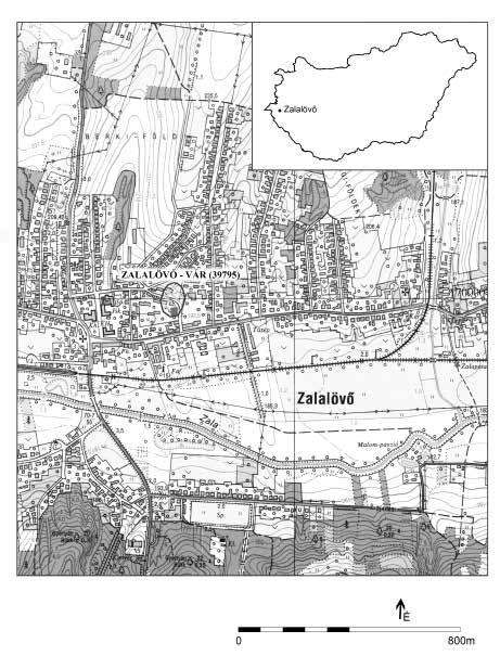 1. kép: Zalalövő, Vár, az ásatás helyszínét jelölő topográfiai térkép Fig. 1: Zalalövő, Castle.
