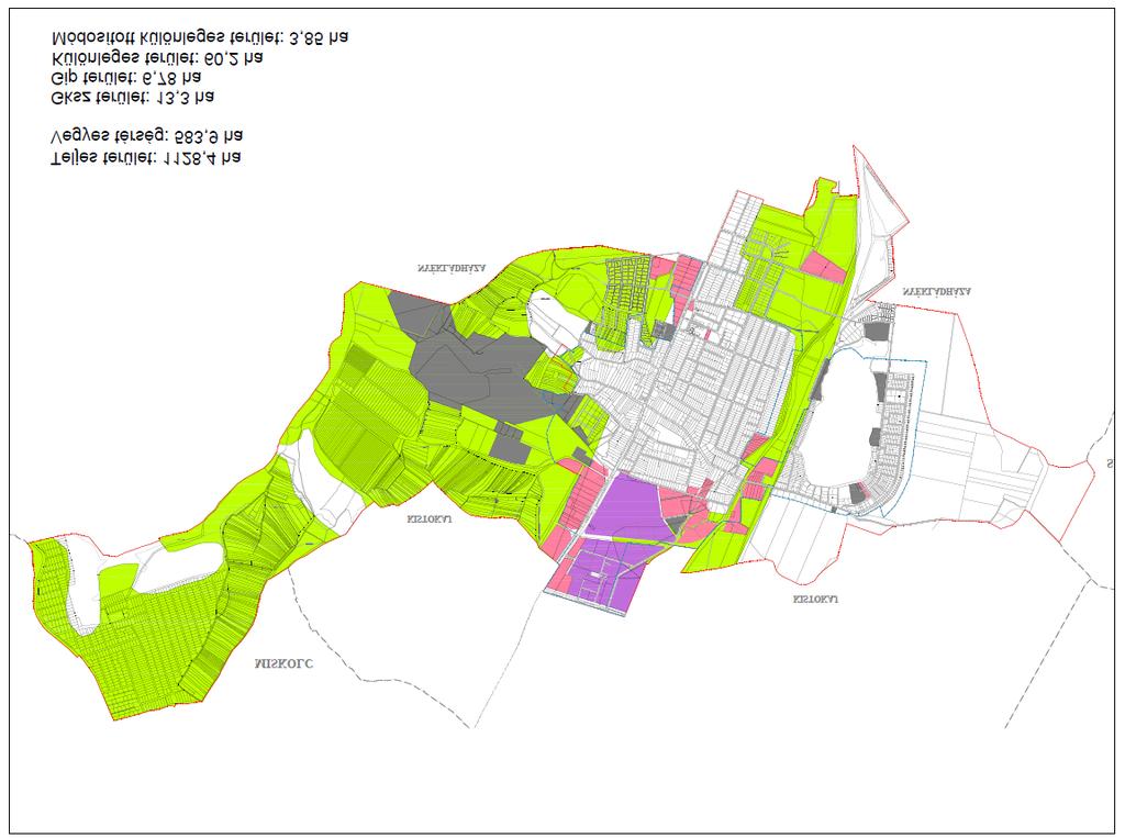 Az igazgatási területen belül a vegyes területfelhasználási térség területe mintegy 589,4 ha. A módosítani kívánt terület 3,85 ha.