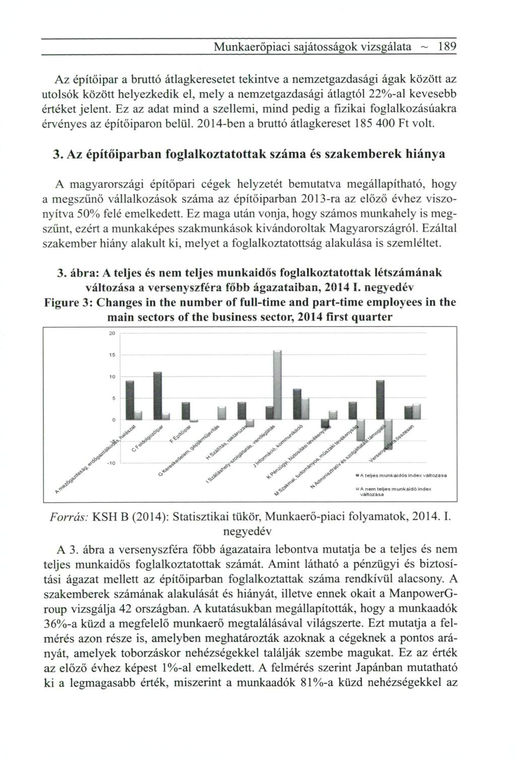 Munkaeröpiaci sajátosságok vizsgálata ~ 189 Az építőipar a bruttó átlagkeresetet tekintve a nemzetgazdasági ágak között az utolsók között helyezkedik el, mely a nemzetgazdasági átlagtól 22%-al