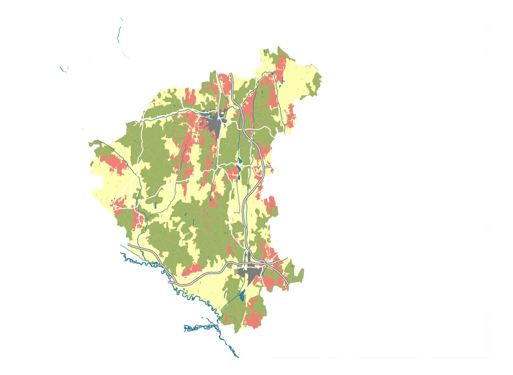 infrastruktúra elemekkel - országos övezetek területi pontosítása - térségi jelentőségű környezeti, természeti és kulturális értékek