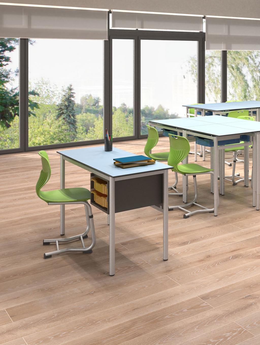Modern oktatási berendezések Ergonomikus, állítható magasságú műanyag székek és könnyen mozgatható asztalok FTA-2F-RES Flex tanári asztal 2 fiókkal kcs.
