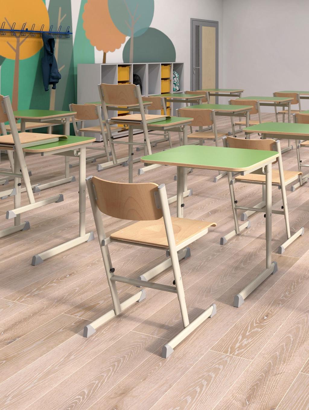 2018-as fejlesztésű tanulói és tanári bútort is tartalmazó termékcsalád. Nagy előnye, hogy az asztalok és székek magassága kézzel, szerszám nélkül is könnyen állítható!