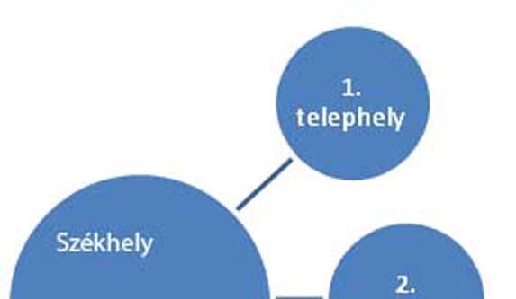 1. ábra. Székhely és telephelyek kapcsolata Minden cégnek rendelkeznie kell székhellyel, viszont telephely kialakítása nem kötelező.