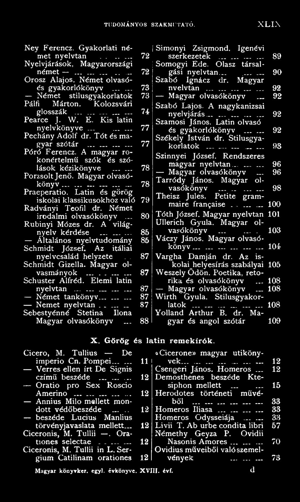 ..... 87 Schuster Alfréd. Elemi latin nyelvtan..._... 87 Német tankönyv......... 87 Nemet nyelvtan... 87 Sebestyénné Stetina Ilona Magyar olvasókönyv... 88 Simonyi Zsigmond. Igenévi szerkezetek.