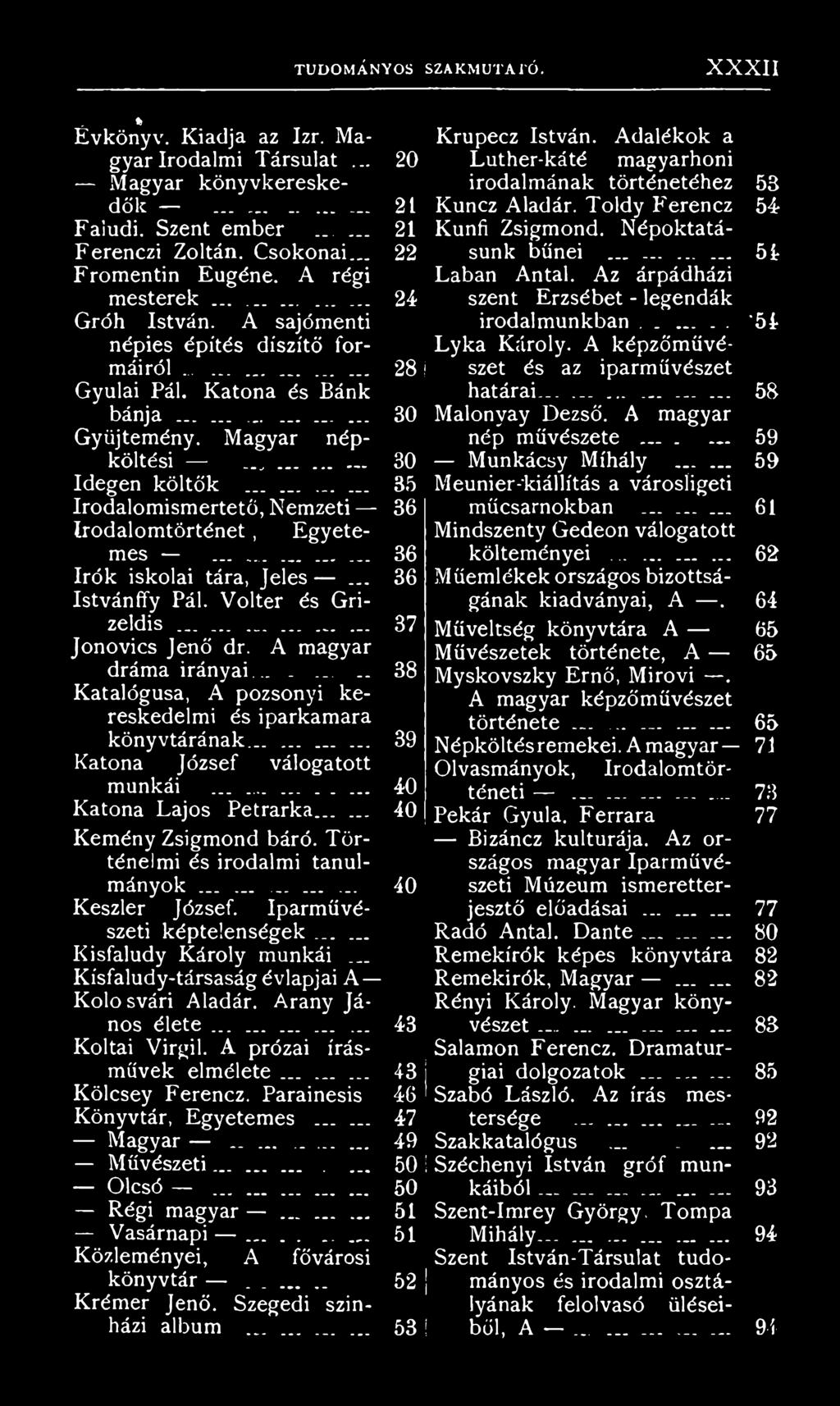 Történelmi és irodalmi tanulmányok............... Keszler József. Iparművészeti képtelenségek...... Kisfaludy Károly munkái... Kísfaludy-társaság évlapjai A Kolosvári Aladár. Arany János élete.
