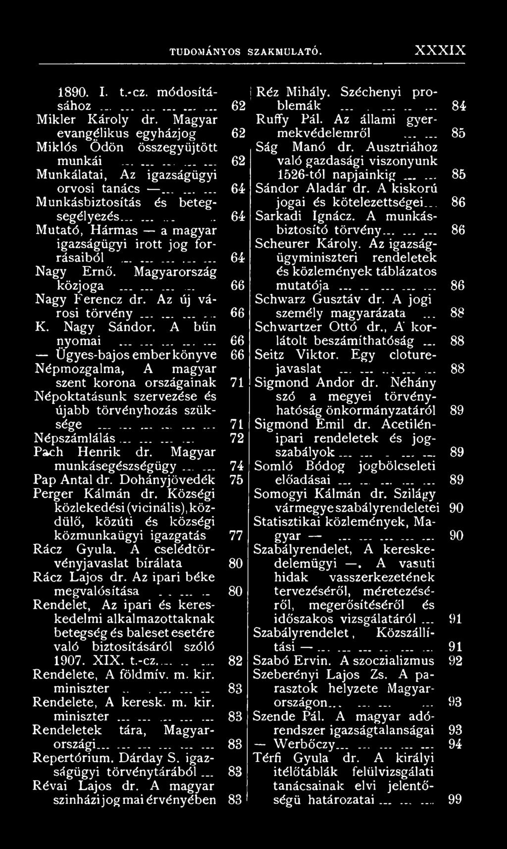 Magyarország és közlemények táblázatos közjoga............ 66 mutatója...._......... 86 Nagy Ferencz dr. Az új városi Schwarz Gusztáv dr. A jogi törvény...... 66 személy magyarázata... 88 K.
