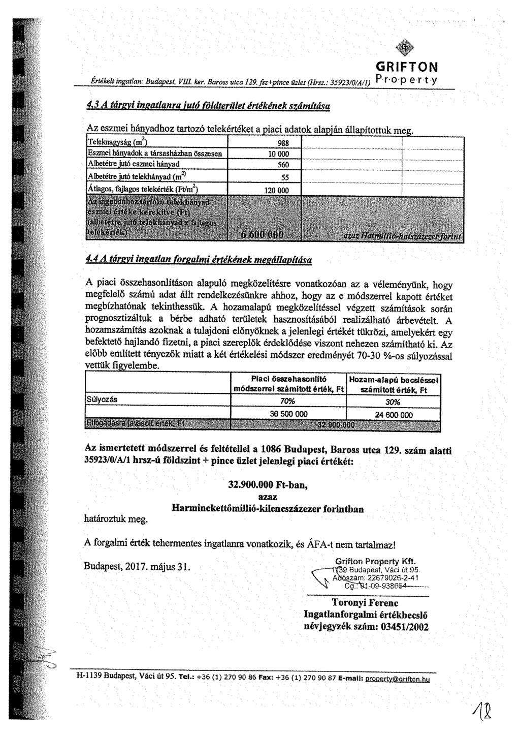 GRFTON Értékelt ingatlan: Budapest. V. ker. Baross utca 129.fsz+pince üzlet (Hrsz.: 35923/0/Á/l) P f O p e r t y 4.