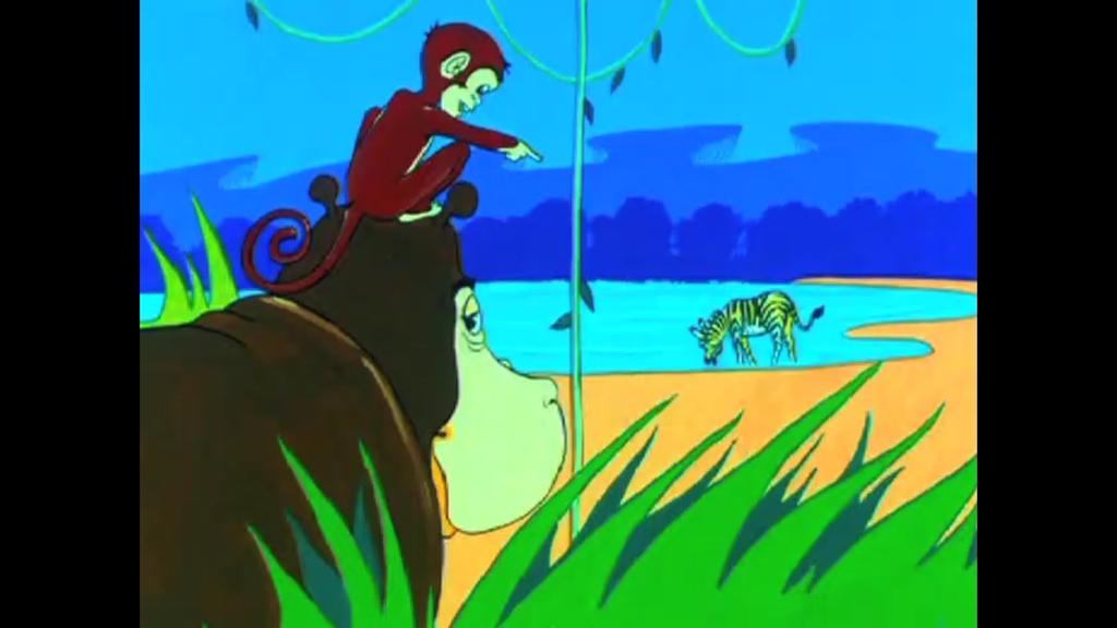 Így Boko megmutatta Totónak, hogyan is néz ki a zebra, aki mit sem sejtve távolról szemlélődő teremtménytársairól
