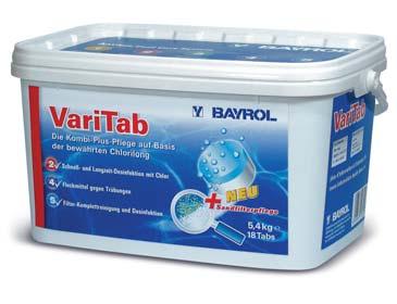 Patented chlorine tablet with fast and long term disinfection, flocculation, hardness stabiliser and sand filter care in one single tablet.