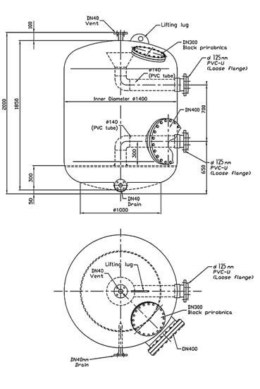 The common features of the TECHNOL filtertanks are: Diameter between D600 - D2400. Upper manhole DN200 DN400, cone rinse water drainage.