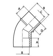 127 488 Ft 620 Ft CIK45-63KB C PVC KB könyök 45 D63 / PVC elbow F/M 45 D63 PN16 33 63 50 28 0.