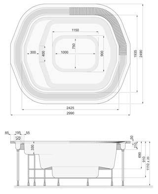fehér led / white 248x299 7 13 161 2100 320 1 694 488 Ft 2 152 000 Ft PSF-V2914S A Spa + színes led / color