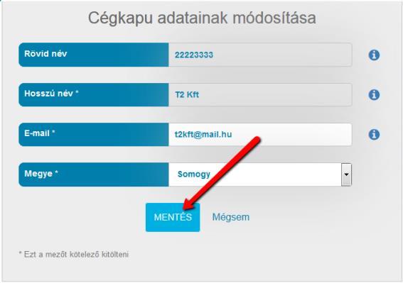 A Cégkapu adminisztráció részben megjelenő lista tartalmazza a bejelentkezett cégkapumegbízotthoz tartozó Cégkapu(k) főbb adatait: rövid név (azonosító), hosszú név, e- mail cím, létrehozás dátuma,