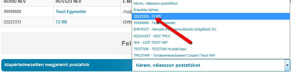 6. Felhasználói beállítások Itt állítható be, hogy a tárhelyre történő belépéskor melyik postafiók beérkezett dokumentumai jelenjenek meg automatikusan.