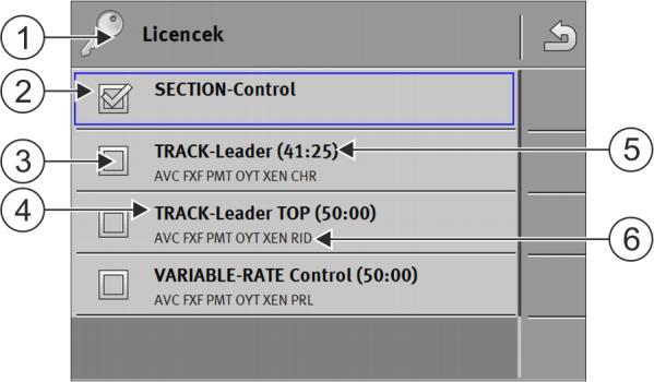 7 A terminál konfigurálása a Service alkalmazásban Licencek a teljes verzió aktiválásához A plugin-ek neve TRACK-Leader Az alábbi alkalmazásokat aktiválja TRACK-Leader SECTION-Control TRACK-Leader